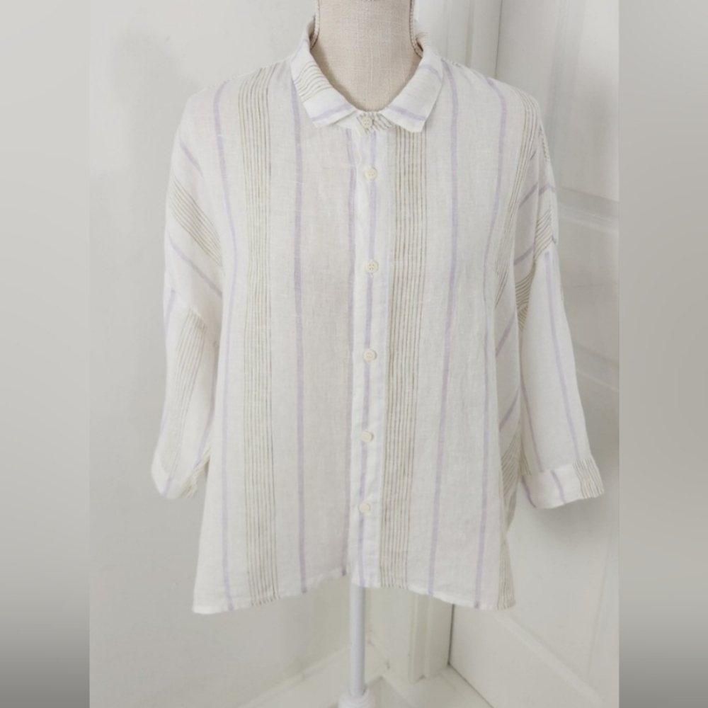 CP Shades Boxy Lagenlook Boho Linen Top